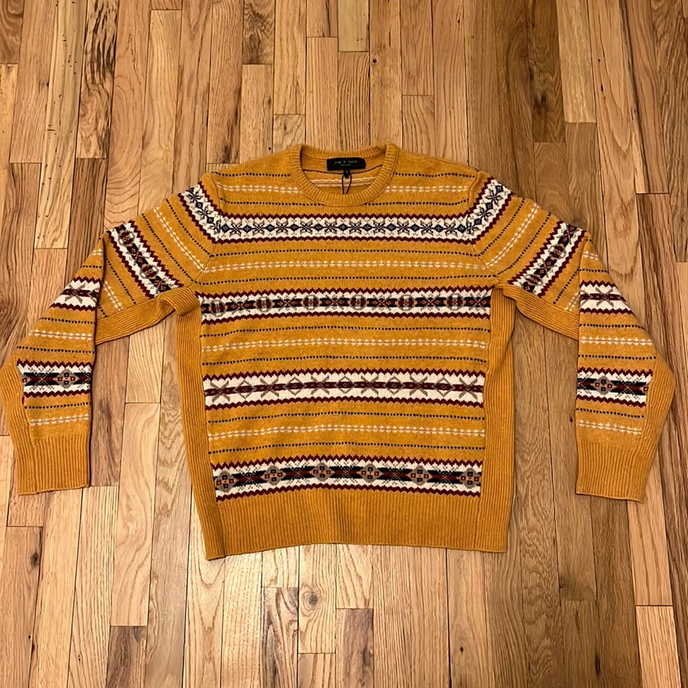 NWT Rag & Bone Yellow Multi Wesley Fairisle Crew